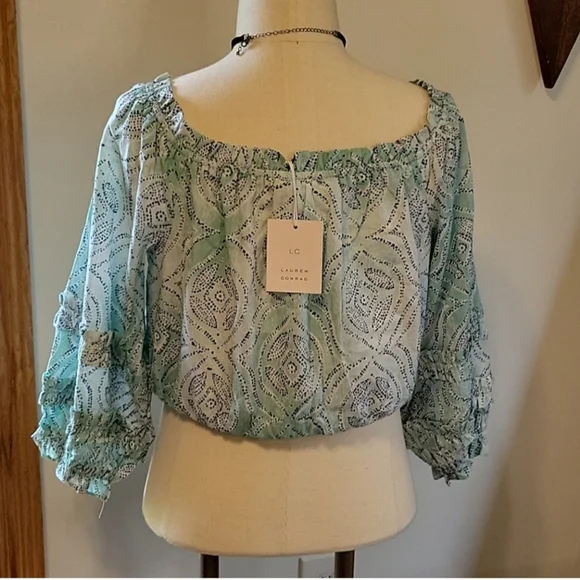 NWT, LC Lauren Conrad - Multi Green Colored Sage Paisley Crop Top, Size Large - Picture 4 of 11